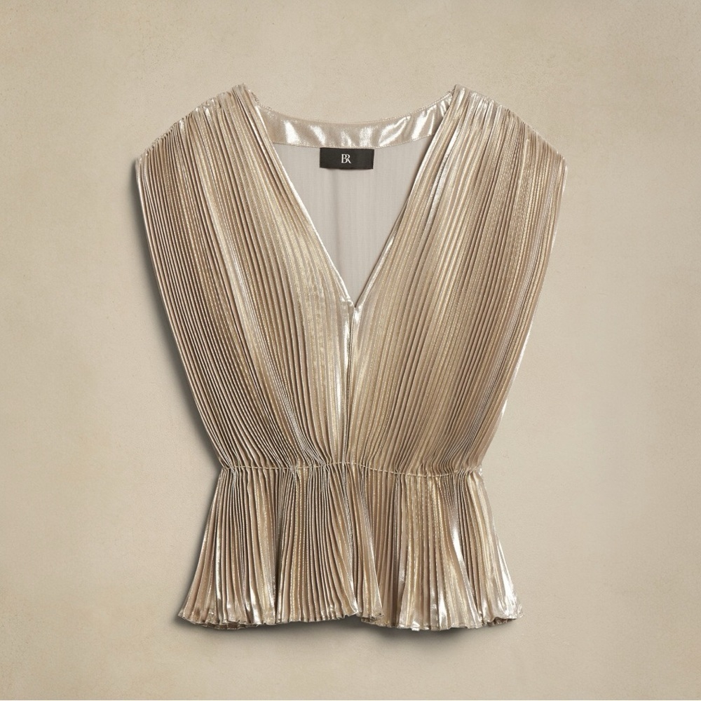 NWOT Banana Republic LENA PLEATED METALLIC TOP - Picture 1 of 10